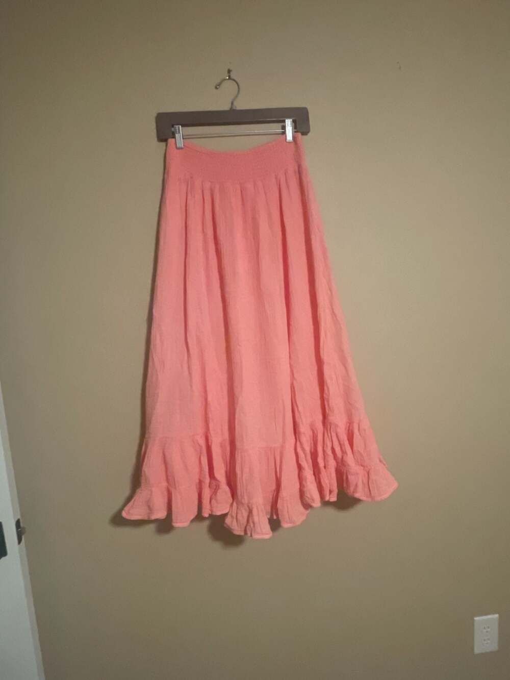 American Eagle Smocked Waist Tiered Maxi Skirt Pink Medium